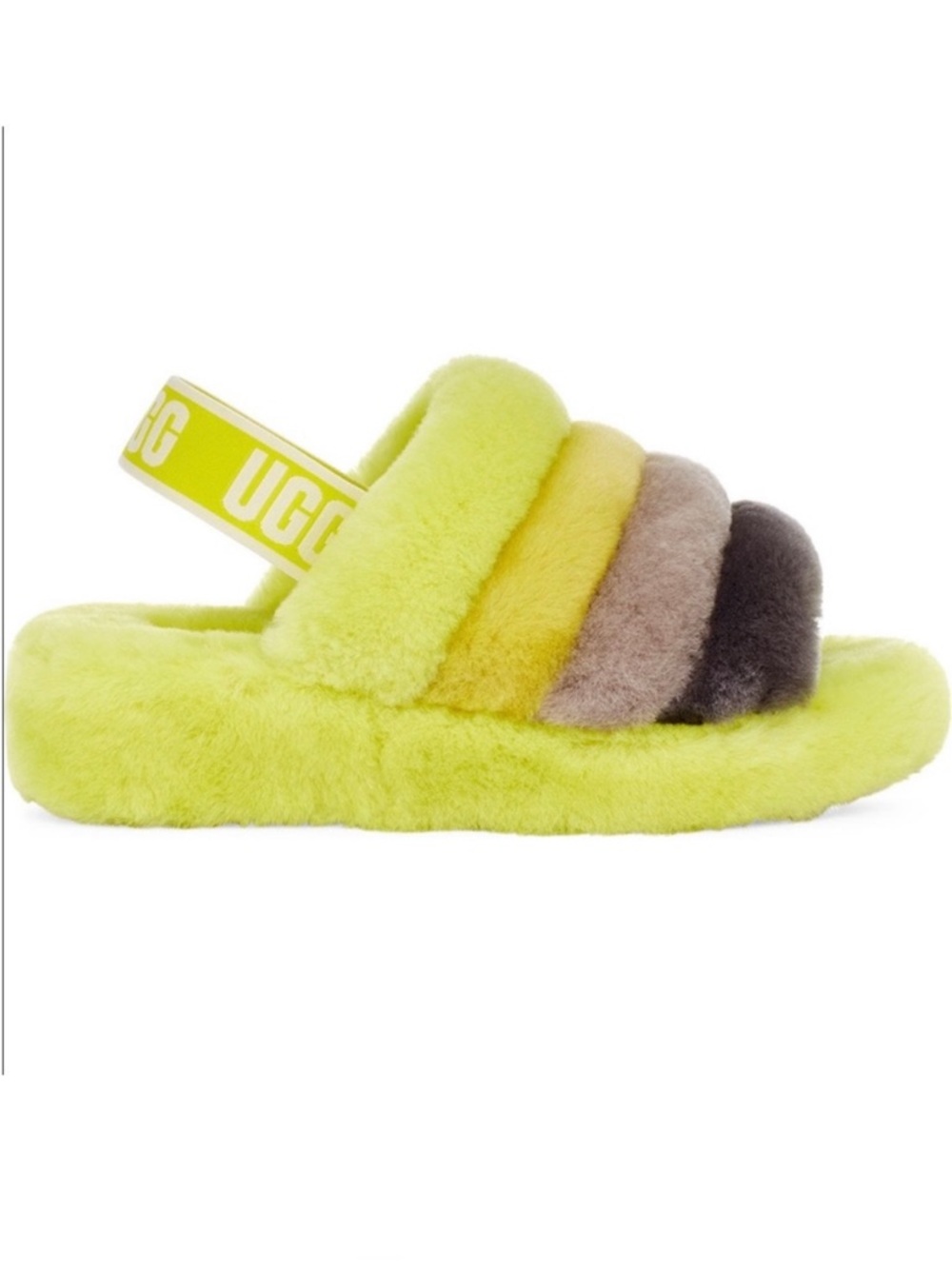 UGG Fluff Yeah Slide Sheepskin Slipper Sandals Sulfur Mult women’s size 10 NEW!